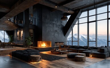 Modern mountain lodge interior