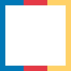 Blue, red, and yellow frame with white space.
