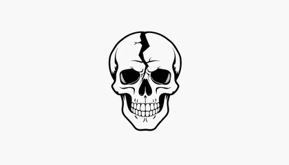 Cracked skull illustration on a white background for graphic design
