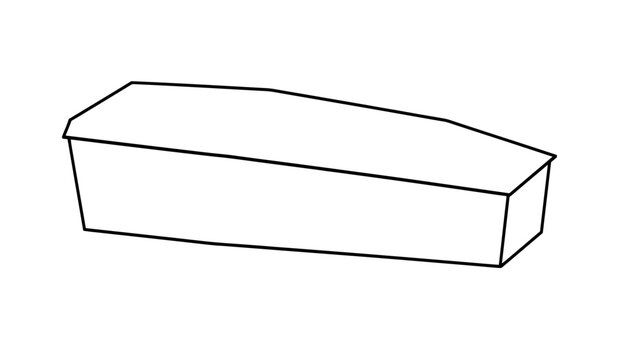Outline of an empty coffin on a white background for thematic design