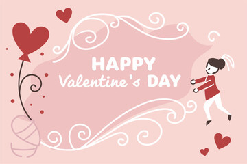 Happy valentine s day with heart balloon and dancing figure