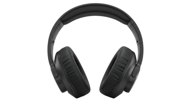 Modern Black Wireless Headphones Showcased on a Transparent Background