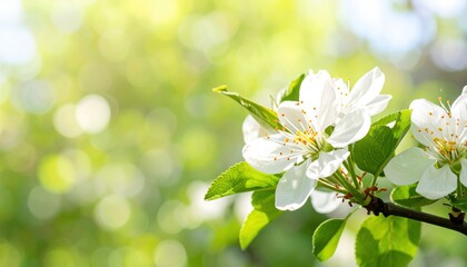 Obraz premium Blossom of spring, delicate white petals with golden accents, basked in sunlight