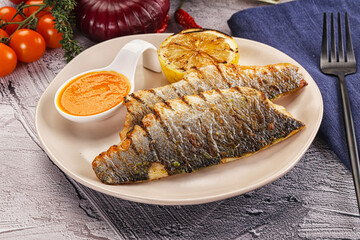 Grilled seabass fillet with lemon