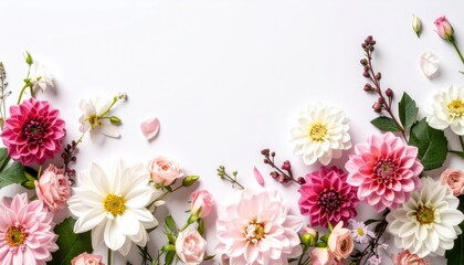 Obraz premium a colorful floral arrangement of different flower types with copy space