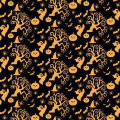 seamless pattern with black and yellow pumpkin halloween