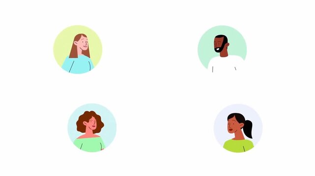 Online video conference with multiple users profile icons for digital communication animation