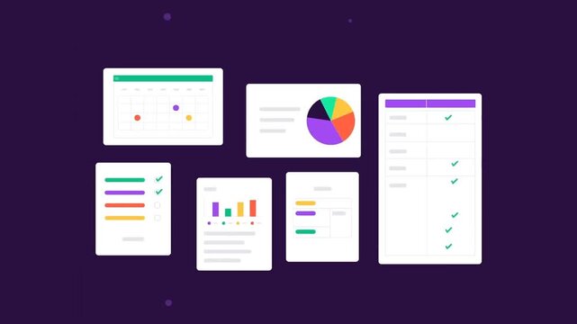 Online data dashboard with multiple charts and graphs for digital business analysis animation