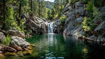 Fototapeta premium Mountain waterfall cascading into a pool