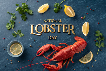 National Lobster Day Poster with Cooked Lobster and Lemon Garnish