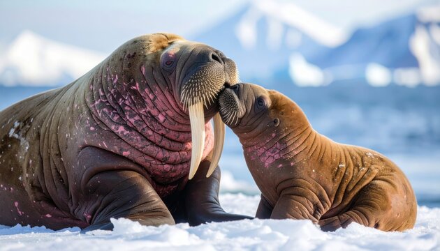 A tender moment between a mother and her foal in the warm light of the African savanna sunset.