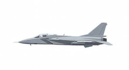 Side profile illustration of a modern supersonic fighter jet with gray camouflage, isolated on a white background for design projects
