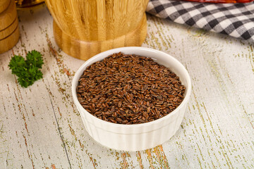 Brown flax seeds in the bowl
