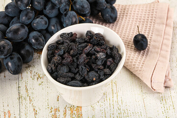 Dry ripe sweet blue raisin