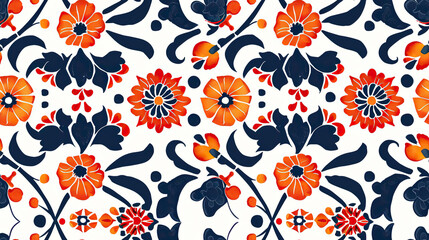 seamless floral pattern tile with flowers in orange blue and white. Black snake skin seamless tile. Repeating and looping background for print, banners, and wallpaper.
 