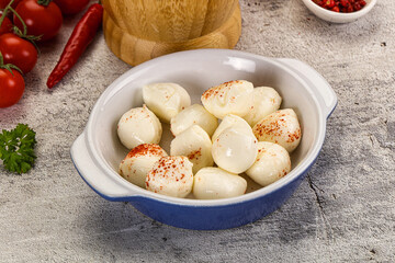 Mozzarella balls cheese in the bowl