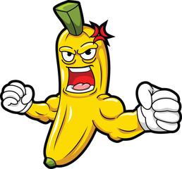Angry Strong Banana Cartoon Illustration © fahrulnuraji