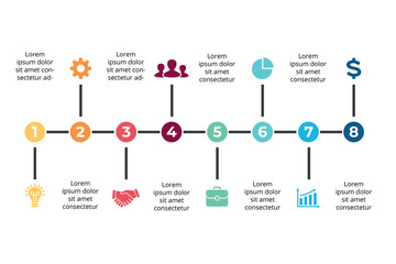 Colorful  Infographic Chart design with Eight-Step  Business and Workflow Presentation.