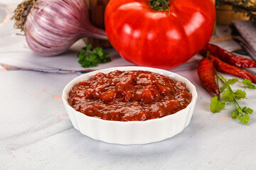 Salsa dip with chili and tomato