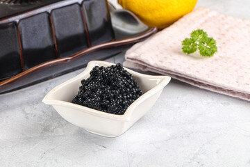 black sturgeon caviar in the bowl