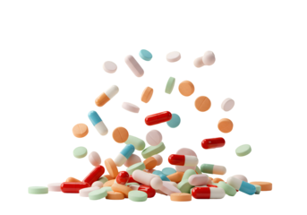 Colorful Pills and Capsules: A Pharmaceutical Close-Up on white background