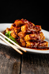 Fried Tofu in Chili Sauce. Asian Food. Chinese Cuisine