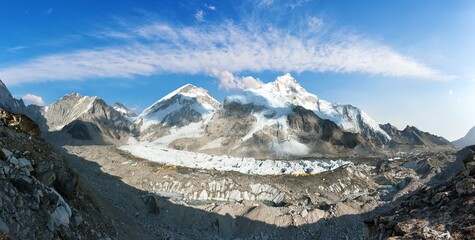 View of Mount Everest base camp with a lot of tents