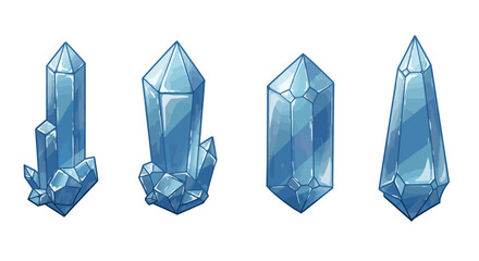 Various Blue Crystal Formations Displayed on White Background.