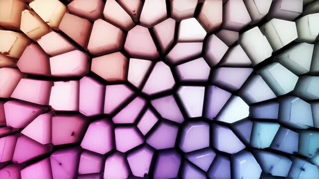 Geometric Mosaic Background with Rainbow Colored Irregular Shapes and Distinct Shadows