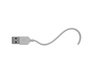 Isolated white USB connector cable with a wave shape on transparent setting for modern technology
