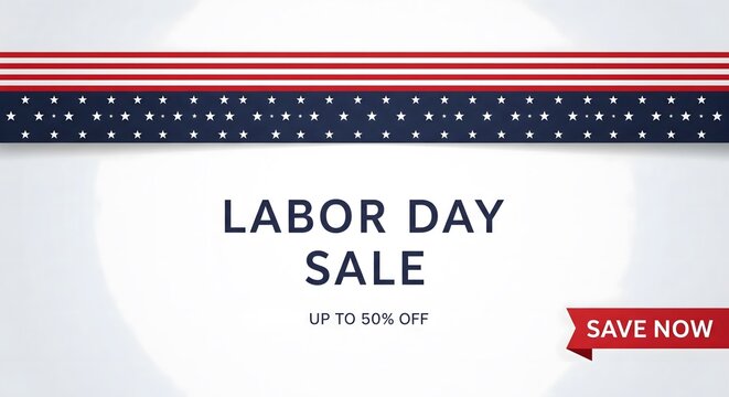 Patriotic Labor Day sale banner with classic stripes and stars, offering a limited-time discount