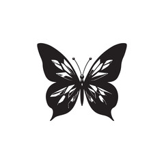 Black Butterfly Silhouette Vector on White Background.