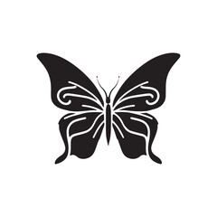 Black Butterfly Silhouette Vector on White Background.