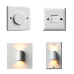 White switches and dimmer on an isolated background