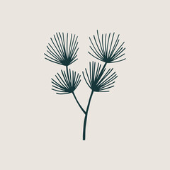 Obraz premium Christmas pine branch floral hand drawn print. Scandinavian-inspired floral motif, perfect for cozy Xmas greeting cards, invitations, posters, scrapbooks.