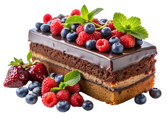 chocolate cake and forest fruits png image on transparent background