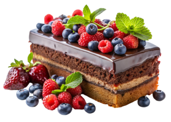 chocolate cake and forest fruits png image on transparent background