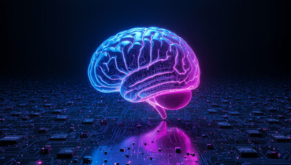 Futuristic Neon Glowing Brain – Artificial Intelligence, Neural Networks and Digital Technology Concept