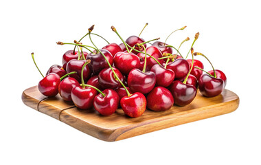 A beautiful arrangement of fresh, ripe cherries on a wooden cutting board