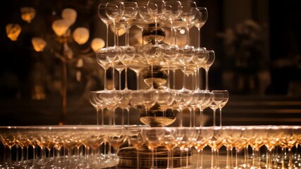 Tower of champagne glasses at a formal event - Powered by Adobe