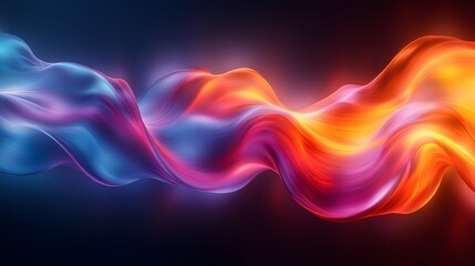 An abstract digital artwork featuring a fluid, flowing light stream with a colorful gradient from cool blues and purples to warm reds and oranges, creating a sense of dynamic motion.