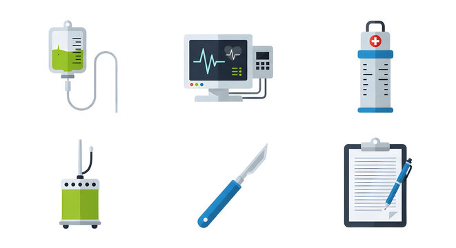 Medical Equipment Illustration with Intravenous Fluid and Scalpel
