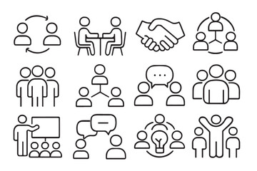 Obraz premium Flat monochrome business social media icons set