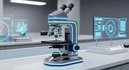 Futuristic Digital Microscope in a High-Tech Laboratory Environment with Advanced Technology for Scientific Research and Analysis