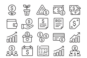 Fototapeta premium Flat outline money and economy icon collection