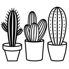 Minimalist Cactus Trio in Pot Vector
