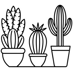 Minimalist Cactus Trio in Pot Vector