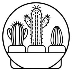 Minimalist Cactus Trio in Pot Vector