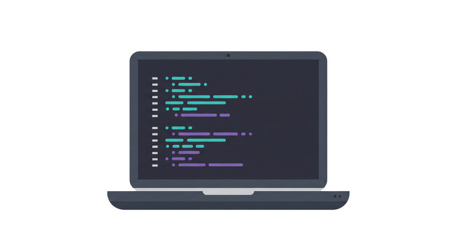 Laptop computer coding programming software development technology application design interface on transparent background