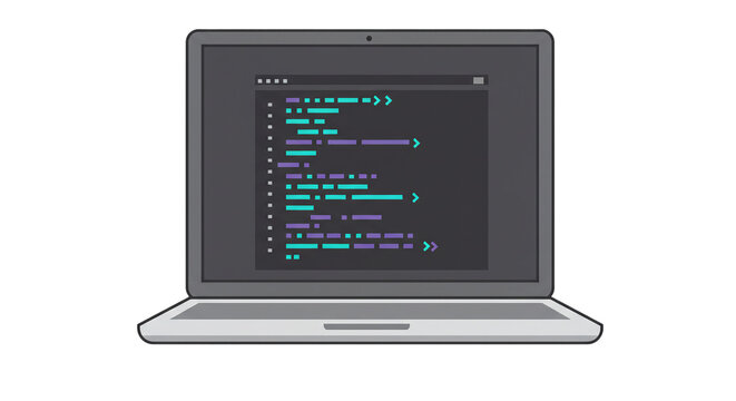 Laptop computer coding programming development software technology application design interface digital device on transparent background